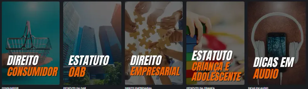 Disciplinas: Direito do Consumidor, Estatuto da OAB, Direito Empresarial, ECA e dicas em áudio