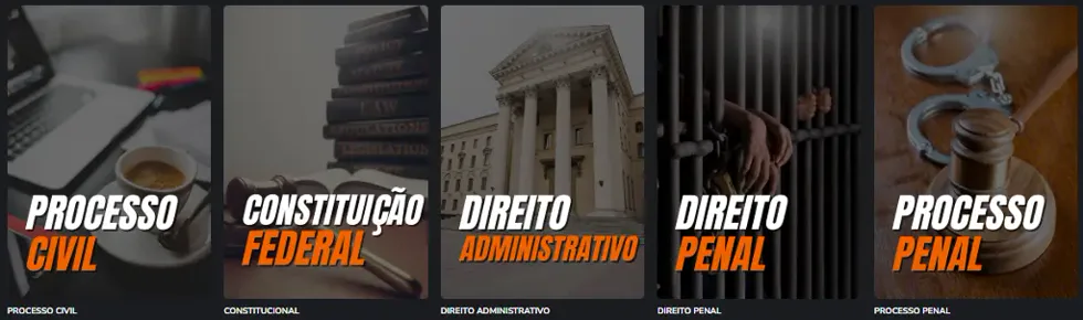 Disciplinas: Processo Civil, Constitucional, Direito Administrativo, Direito Penal e Processo Penal